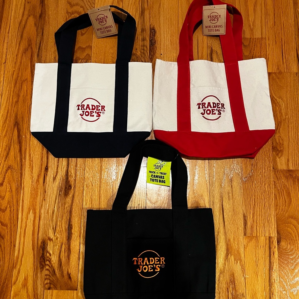 Trader Joe's Mini Tote Bag Black & Red & blue